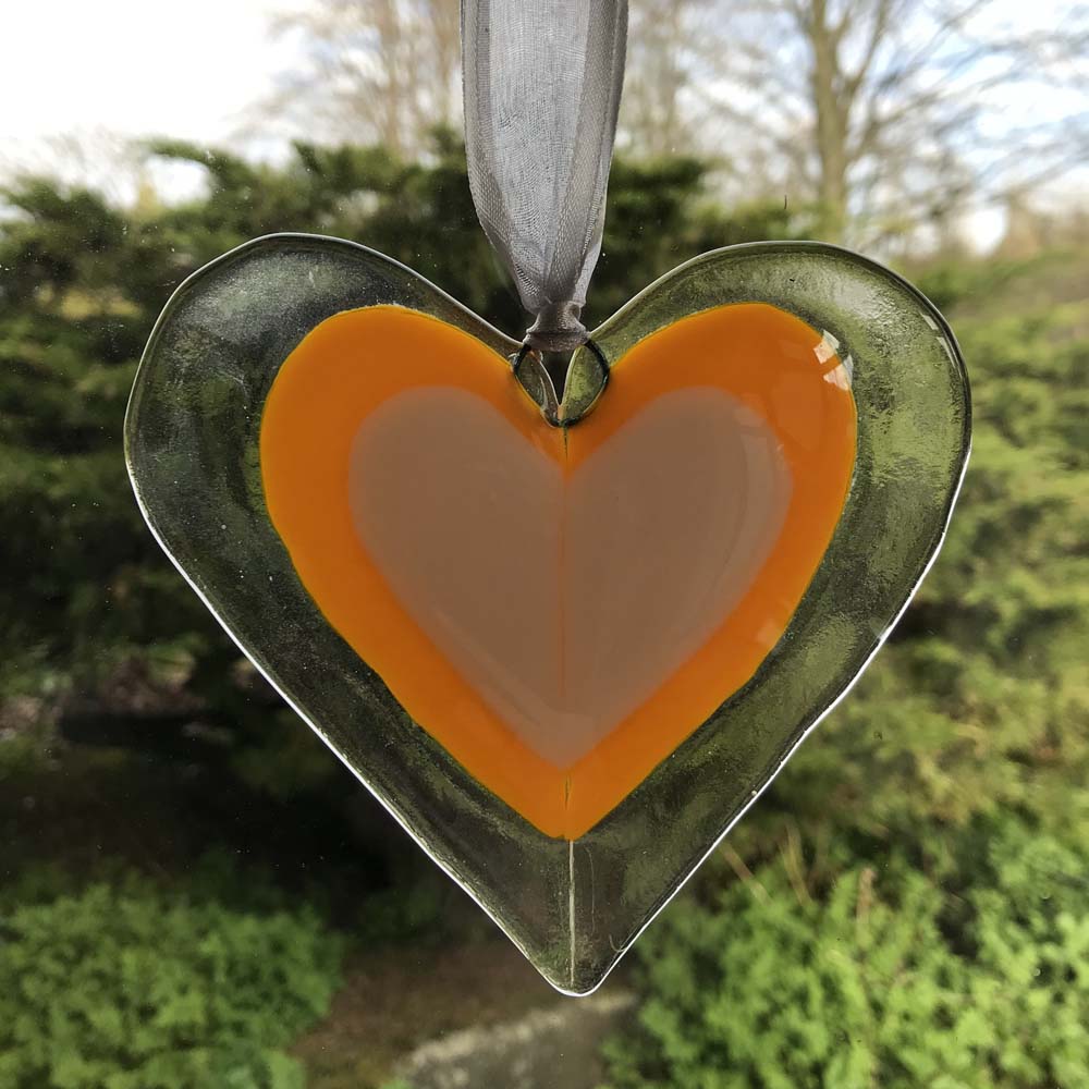 Fused Glass Retro Heart By Ann Maitland Many Thanks